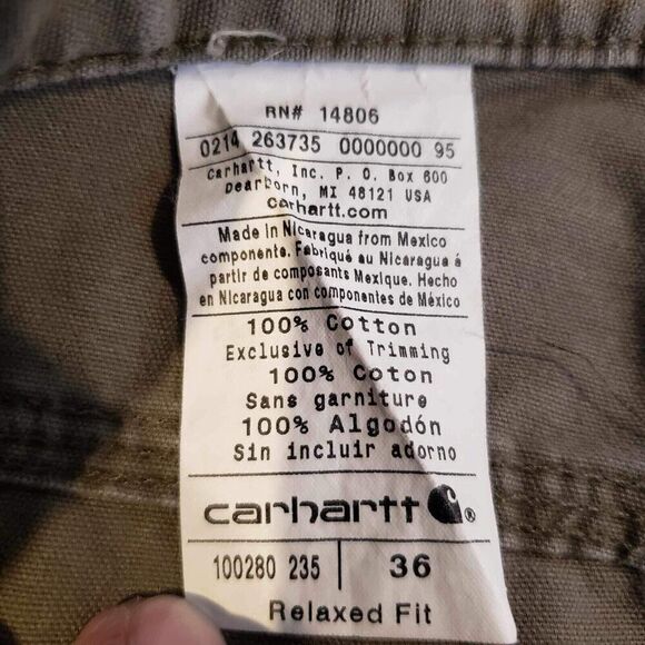 Carhartt Cargo Shorts Mens Size 36 Canvas Cotton Relaxed Beige Tan Pockets - Picture 9 of 10